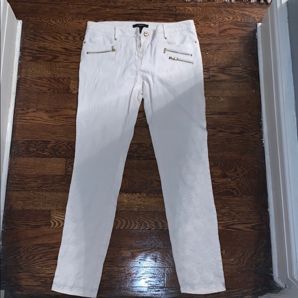 Forever 21 white zipper jeans